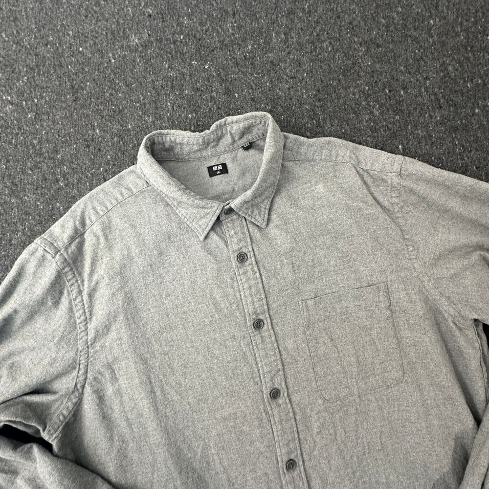 Uniqlo Button Down Shirt Men XXL Gray Flannel Long Sleeve Solid outdoor casual